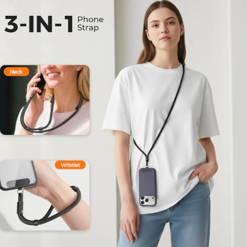3-in-1 Phone Lanyard Crossbody, Neck & Wrist, Adjustable Strap with Tether — view 2
