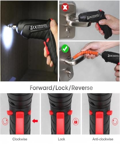 Electric Drill Screwdriver, 49 in 1 Portable Cordless Screwdriver Set Rotated 90 Degrees Electric Screwdrivers Cordless Handle with Led Worklight and Charger for Home Office DIY Tools — view 3