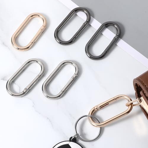 6 Pcs Bag Strap Clip,Key Clip for Purse,Bag Charm Metal Spring O Clips Keychain Oval Snap Clips Carabiner for Purse for Handbag Key Crafts Jewelry Making Webbing Lanyards (Gold, Silver, Black) — view 6