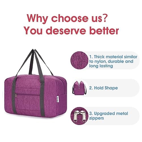 for Ryanair Cabin Bags 40x30x20 Underseat Foldable Travel Duffel Bag Holdall Tote Carry on Hand Luggage Overnight for Women and Men 20L (Dark Purple) — view 4