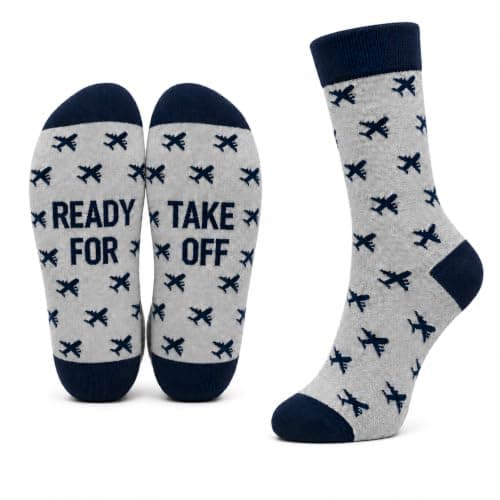 ARG Men’s Funny Airplane Pattern Novelty Socks – “Ready for Take Off” Travel Gift Socks Funny Aeroplane Gift Grey, UK Size 6-11, EU 39-46