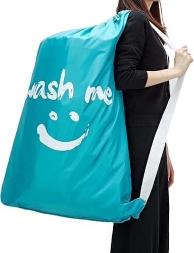 CJWLKJ 2 Pack XL Travel Laundry Bag with Strap, Dirty Clothes Organizer, Carry Up to 4 Loads of Laundry, Easy Fit a Laundry Hamper or Basket, Sky Blue and Blue — view 6