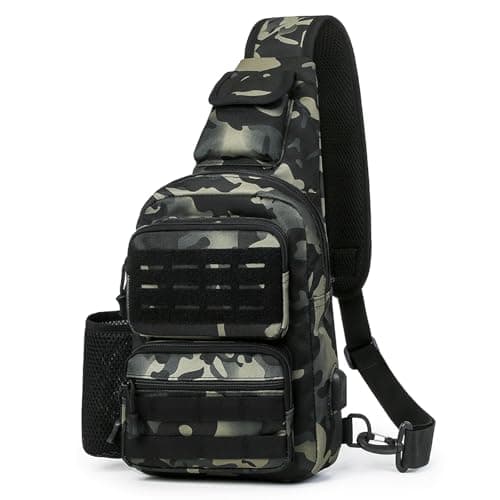 HUNTVP Tactical Sling Bag, Chest Bag Pack, Military Sling Bag Crossbody Backpack Men's Shoulder Bag for Mens Women Travelling, Cycling, Hiking, Camping(Typ2-Camo)
