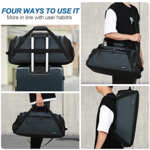 FIORETTO 45L Mens Sports Gym Bag with Wet Pocket & Shoe Compartment, Travel Duffle Bag Overnight Bag with Padded Shoulder Strap, Water-Resistant Holdall for Swimming, Basketball, Football Grey — view 5