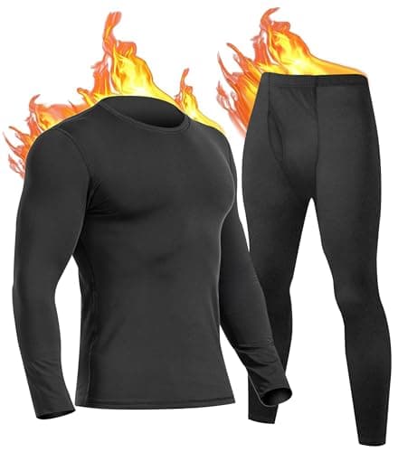 UNIQUEBELLA Functional Underwear Men's Set Breathable Ski Underwear Men Winter Thermal Underwear for Jogging, Cycling, Football, Skiing, Motorcycle, Warm, Pure Black, L
