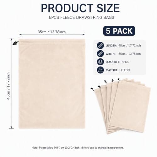 Focenat 5 Pack Shoe Bags for Travel, 45 x 35 cm Cotton Drawstring Storage — view 2