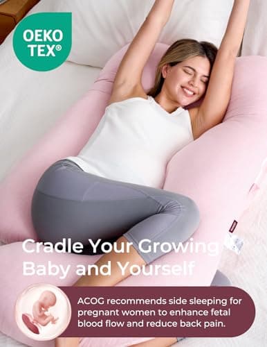 momcozy U Shaped Pregnancy Pillow, Full Body Support, Back&Hip, Cotton Pink — view 2