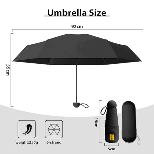 FANSEZQ Sun Umbrella, Mini Travel Umbrella With Case Small Compact Protection Sun Lightweight Tiny Pocket Umbrella (Black) — view 2