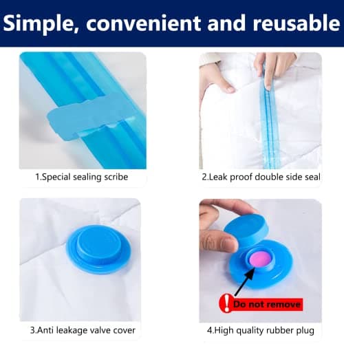 Vacuum Storage Bags for Clothes - 6 Pack(2 Jumbo + 2 Large Medium) Reusable Sealer with Double Zip Seal Travel Space Saver Duvets, Bedding, Quilts, Pillows — view 5