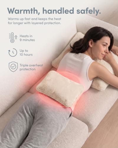 Keplin Rechargeable Electric Hot Water Bottle - Auto-Shut Off, Fast Heating Heat Pad, Back Pain Relief, Rechargeable Hand Warmers & Heating Pad, Small Hot Water Bottle, 1 Year Warranty, Cream — view 3