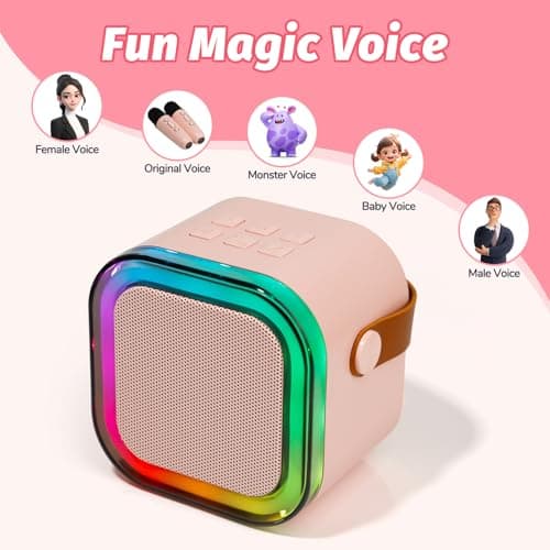 Mini Karaoke Machine for Kids Adults with 2 Wireless Microphones, Portable Singing Machine for Ages 3,4,5,6,7,8,9,10,11,12+ Years Old Girl Birthday Gift, Karaoke Speaker, Family,Home Party (Pink) — view 3
