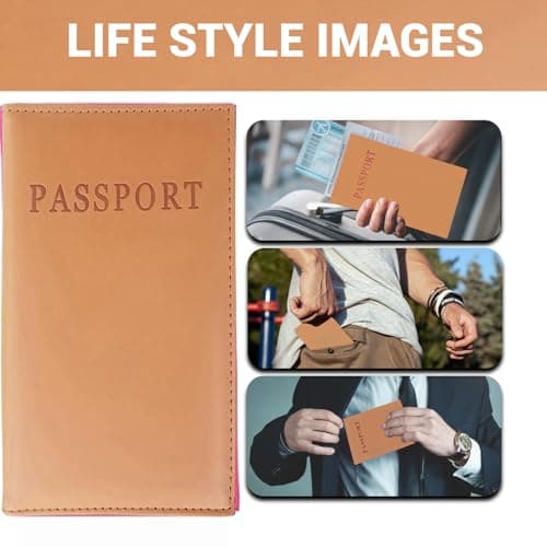 FATASH Passport Holder, PU Leather Cover, Waterproof Travelling Essentials Case for Document, Tickets, Boarding Pass, Business Cards Organizer Wallet for Men & Women - Khaki — view 4