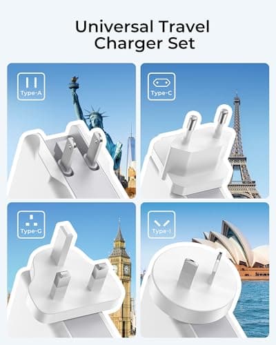 Lencent 4 Port USB Charger Plug, Worldwide Travel Adapter, 2 USB-C 2 USB-A — view 3