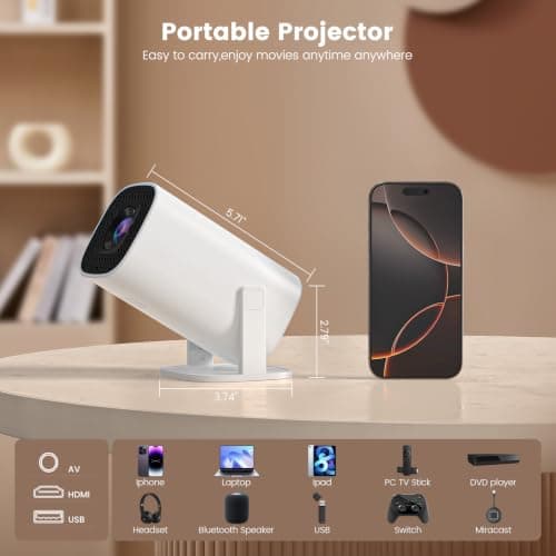 Mini Projector with WiFi and Bluetooth,4K 1080P Smart Portable Projector,Auto Focus & Keystone 180° Rotatable,Home Movie Video Projector for Bedroom Outdoor Compatible with Smartphone Laptop HDMI — view 6