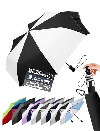 LILAC Windproof Auto Umbrella, Unique Bicolor 8 Ribs Easy Close Brolly
