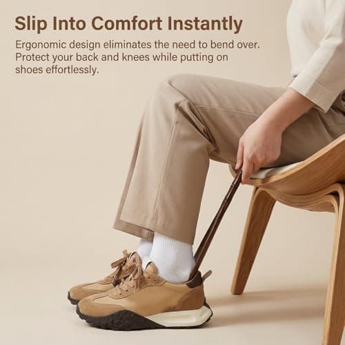 Xelsluthe Wooden Shoe Horn 12.52" Shoe Horn Long Handle Travel Shoes Horns Easy Wear Helper Durablility Boot Jack for Seniors Men Women — view 3