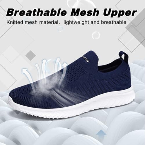Mens Womens Slip On Trainers Casual Nordic Walking Shoes Breathable Running Shoes Nurse Work Shoes Lightweight Tennis Shoes Soft Mesh Gym Workout Sneakers Deep Blue EU42 Convert UK8 — view 3