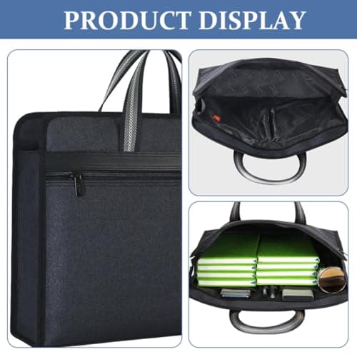 Zipper File Bag Black Canvas Multilayer Handcarry Document Organizer — view 3