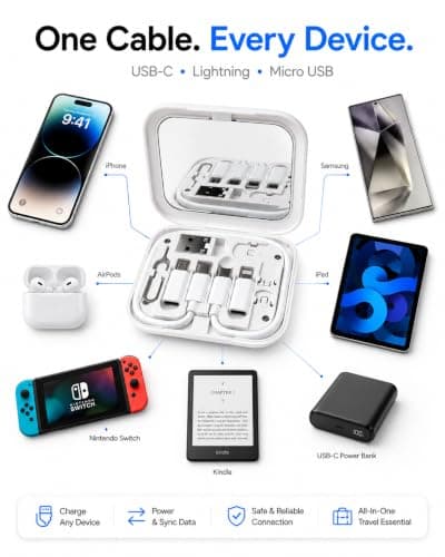 ONYXX Electronics Travel Charging Cable Kit with USB-C, Micro USB & USB-A Adapters, Compatible with Lightning Devices, SIM Card Eject Tool, Compact Portable Charging Case — view 2