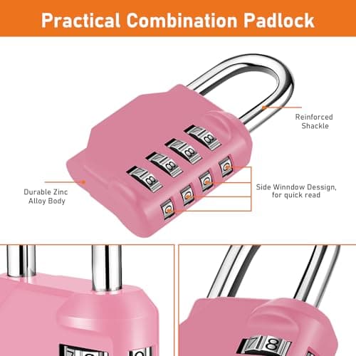 NAGE Padlocks with Code, Combination Padlock for Gym Locker (1P, Pink) — view 3