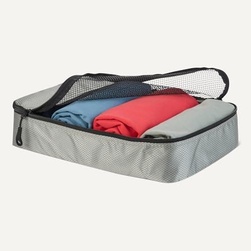Amazon Essentials 4-Piece Packing Cubes Travel Accessories Set, Luggage Organiser with Double Zip, Mesh Top, 100% Polyester, Small/Medium/Large/Slim, Grey (Previously Amazon Basics) — view 3