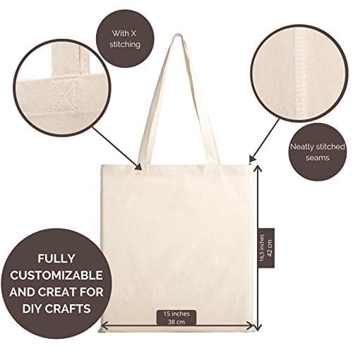 POLHIM - High-quality fabric bags - bags for laundry, sports, shopping, food - environmentally friendly, reusable jute bags with handles, unprinted natural colour, 38 x 42 cm, pack of 10, natural, — view 2