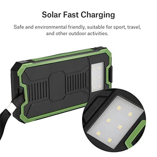 Solar Power Bank, 20000mAh Portable 2 Outputs Ports USB Quick Charge Solar, Wireless Power Bank Fast Charging Mobile Phone Charger with Flashlight for Camping, Hiking, Outdoor Trips (Green) — view 2