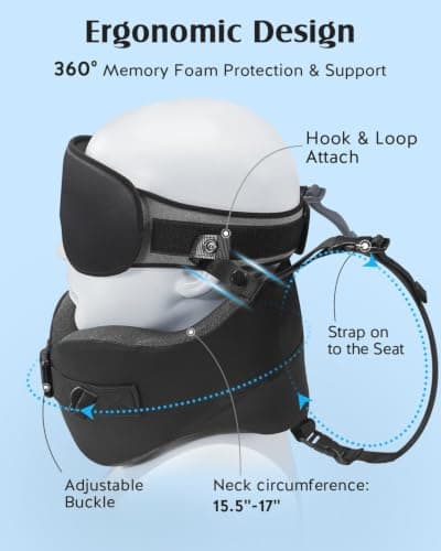 Umisleep Travel Pillow, Head Support & Sleep Mask for Long Flights, Black — view 5