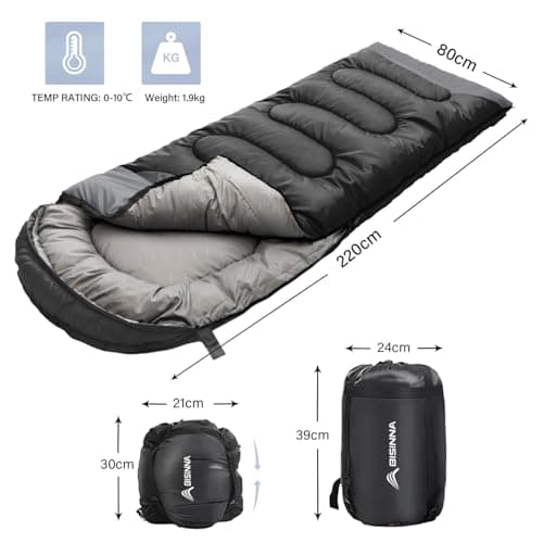BISINNA Sleeping Bag with Pillow - 4 Season Lightweight Waterproof Warm Sleeping Bag with a compression sack for Adults, Women, Men's Outdoors Camping, Hiking (Black, 4 Season Right Zipper) — view 2
