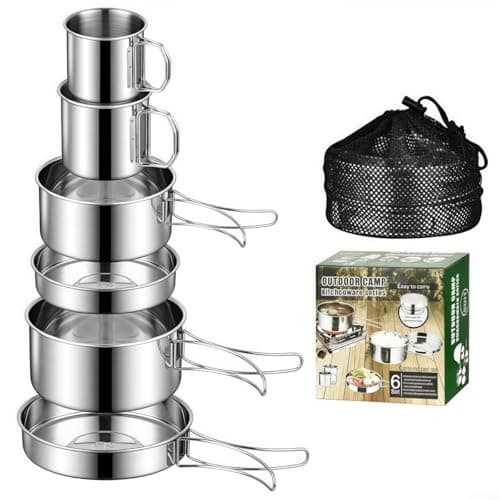 6-Piece Stainless Steel Camping Cookware Set Foldable