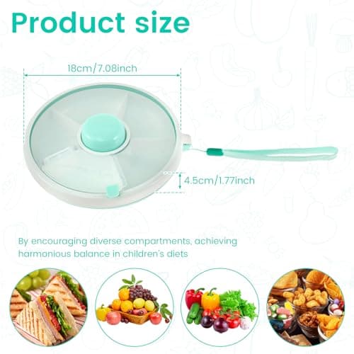 Kids Snack Spinner Toddler Spinner Snack Box with 5 Compartments and Lid Portable Spinners Reusable Kids Container Serving Tray for Fruit, Candy, Nuts, Desserts (Mint Green) — view 4
