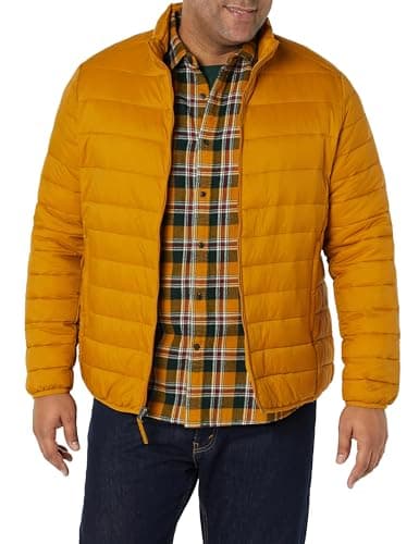 Amazon Essentials Men's Packable Lightweight Water-Resistant Puffer Jacket (Available in Big & Tall), Golden Yellow, XXL — view 4