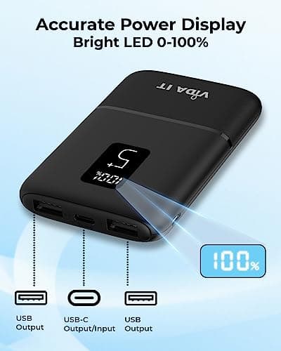 [2-Pack] Vida IT Compact 5V 2A Power Bank for Heated Vest Jacket Gilet 5000mAh Lightweight Battery Pack USB C Portable Charger for iPhone Samsung Android Mobile Phone Pocket Size LED Display — view 5