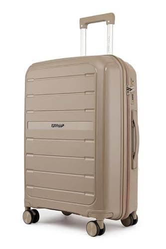 Fly Kite Luggage 24 Inch Medium Suitcase 100% Polypropylene Hard Shell with Aluminium Trolley Handle, Real TSA Secure Lock 3 Digit, 360° Smooth Wheels Lightweight Suitcase|Khaki