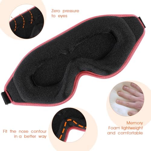 WLLHYF Silk Sleep Mask, 3D Stereo Deep Sleep Eye Mask Comfortable Adjustable Cute Block Out Light Eye Covers for Man and Woman All Night Sleep (Dark Red) — view 3
