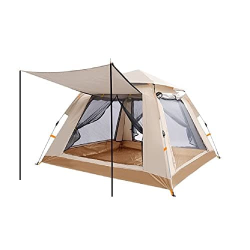 Komonee Pop Up Beach Tent Camping Deluxe Dome Style with Awning Cream And Sand 3 Man Person Outdoor UV Beach House