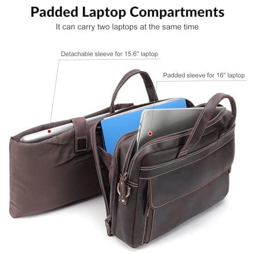 TIDING Genuine Leather Briefcases for Men 15.6 inch Two Laptop Case — view 4