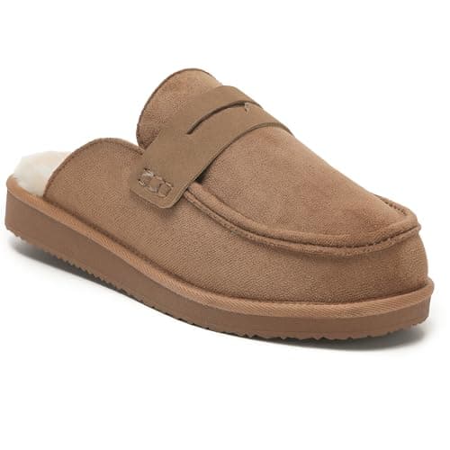 Polar Women’s Faux Fur Lined Penny Loafer Slip On Slippers – Suede Upper, Cozy Faux Fur Lining, Lightweight Rubber Sole, Non-Slip Grip – Warm Indoor Outdoor Slip-On Comfort Shoes Tan - 8 — view 3