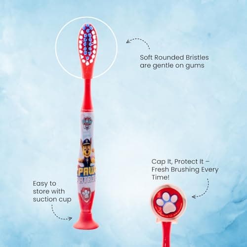 Paw Patrol Kids Toothbrush Travel Set – Includes Strawberry-Flavoured Toothpaste & Soft-Bristle Toothbrush with Suction Cup & Protective Cap | Travel-Friendly Oral Care Kit for Children Ages 3+ — view 3