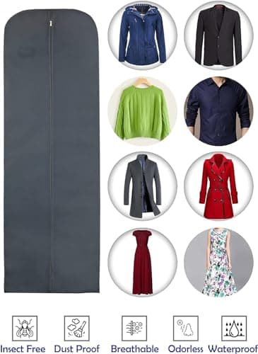 Wedcova Dress Bag | Hanging Garment Bags | Full Length Travel Covers | Wedding Long Clothes Storage Cover with Zipper for Women | 72 Inch (182cm) | Pack of 1 | Grey — view 5