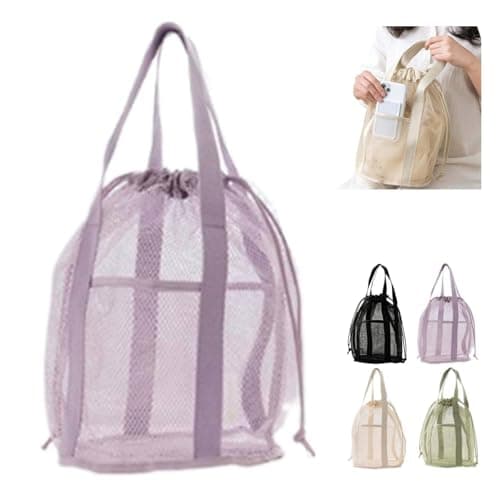 Mesh Shower Caddy - Portable Hanging Sandproof Mesh Shower Caddy Travel Beach Bag With Drawstring & 2 Pockets for Gym Camping Traveling Dorm College Men Women Bathroom Toiletry (Purple)