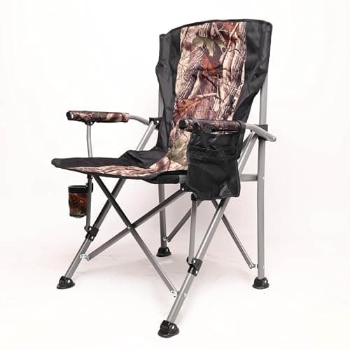 TCTNT Deluxe Folding Camping Chair, 600D Oxford Fabric, with Cup Holder, Side Storage Bag, Supports up to 150kg (Camo/Black)