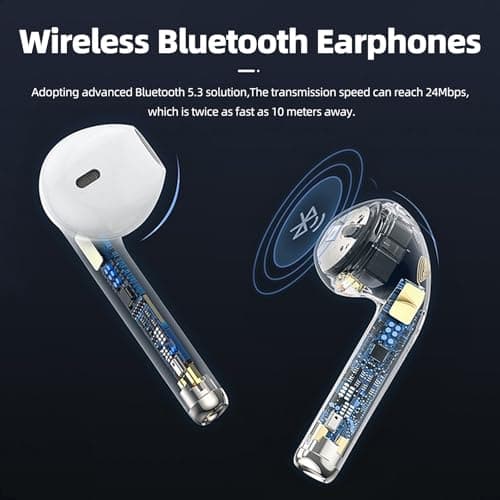 Wireless Earbuds, Wireless Headphones Bluetooth 5.3 Headphones 3D HiFi Stereo Noise Cancellation in-Ear Built-in Mic with Charging Case,IPX8 Waterproof for Work,Travel,Earphones for iPhone Android iOS — view 2