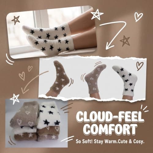 LEKMBBY 6 Pairs Fluffy Socks for Women and Girls, Cosy Slipper Socks, Warm Cozy Bed Socks, Thick Fuzzy Thermal Winter Socks, Soft Cute Socks Gifts, Christmas Gift for Her, UK Size 4-7 — view 5