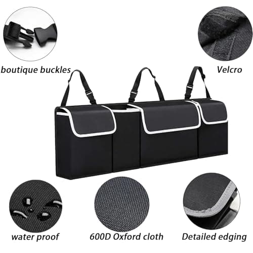 Car trunk organizer bag - storage accessory with adjustable straps, multiple pockets - suitable for cars, sedans, station wagons, SUVs, 4WD vehicles, foldable cargo net, rear seat cover, gadgets. — view 3
