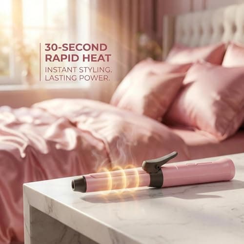 Mini Cordless Curling Wand - Rechargeable Travel Curling Iron with 3 Temperature Levels, Fast Heating & Ceramic Coating Perfect for Short & Medium Hair (Pink) — view 4