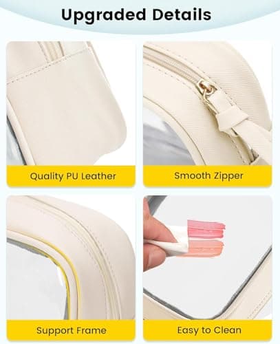 3-Piece Travel Makeup Bag Clear Waterproof Toiletry Bag Set Large, Medium Small Sizes Travel Toiletry Organizer Pouch Cosmetic Storage for Bathroom (Beige) — view 3
