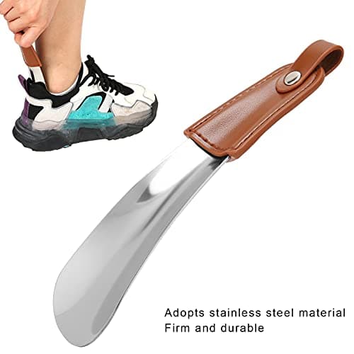 LIZEALUCKY Metal Small Shoe Horns, Professional Stainless Steel Shoe Horn Travel Portable Shoehorn with PU Leather Handle Compact Shoehorns Helpers with Leather for Men,Women,Elder — view 3