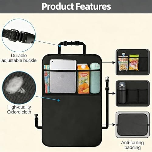 Car Seat Back Protector, Kick Mats Back Seat Protector for Vehicle Maintenance, Universal Fit for Cars and SUVs, Oxford Fabric Material in Black, Set of Two Seat Protectors for Back of Car Seats — view 3