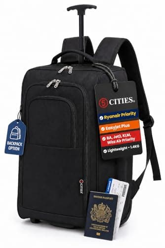 5 Cities 55cm Backpack Trolley Cabin Bag with Wheels, Hand Luggage